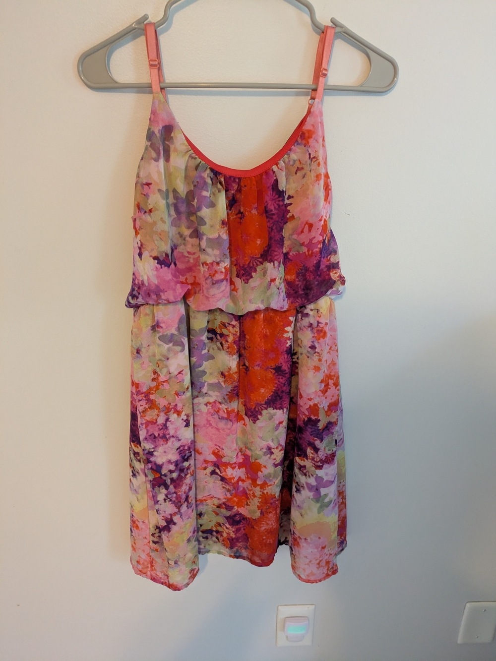Bailey Girl Floral Watercolor Spaghetti Strap Dress Size L Gauzy Blouson Flowy